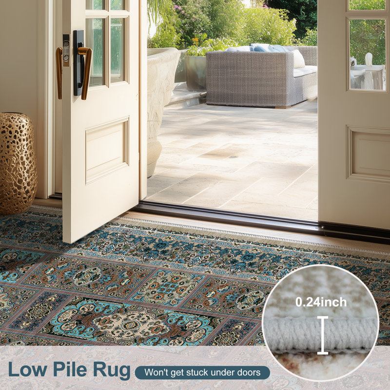 Oriental Floral ,Machine-Washable, Non-Slip Rugs., Rectangle 9' x 12'