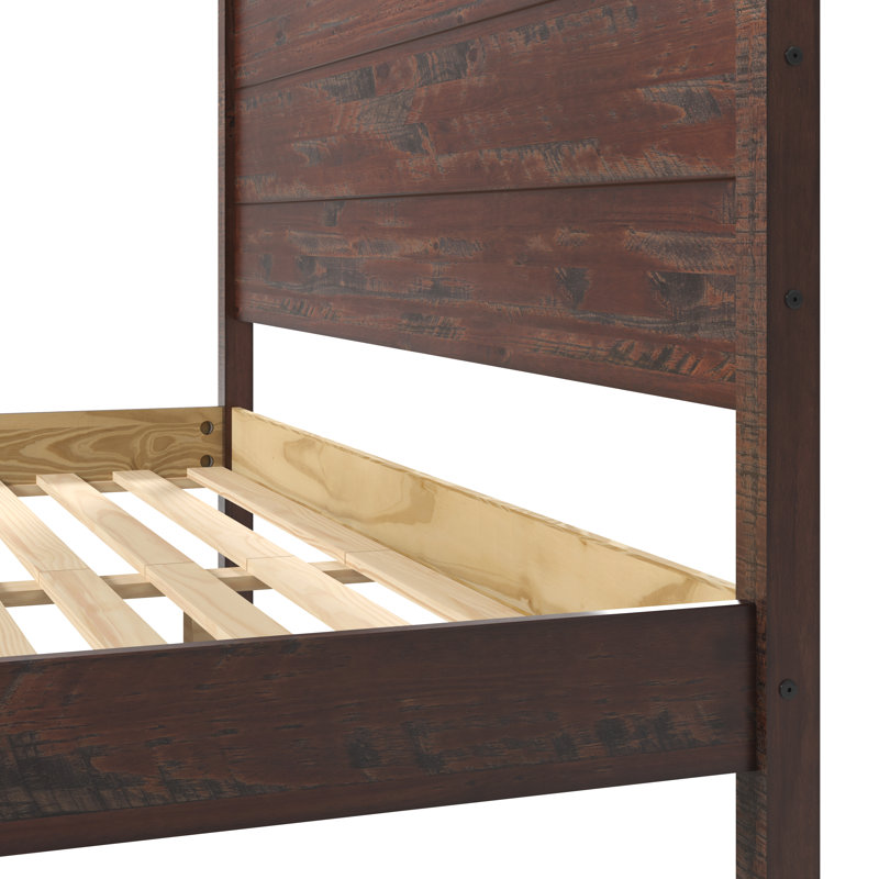 Hibir Rustic Solid Pinewood Bed Frame with Protective Top Trim, Modern Farmhouse Master Bedroom Platform Bed, Heavy-Duty Slat Support Base, No Box Spring Needed, Premium Style