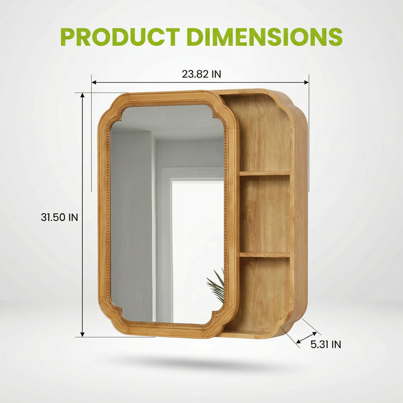 Armoire à miroir murale avec tablettes de rangement et cadre en bois élégant pour l'organisation de la salle de bain, du salon ou du vestibule