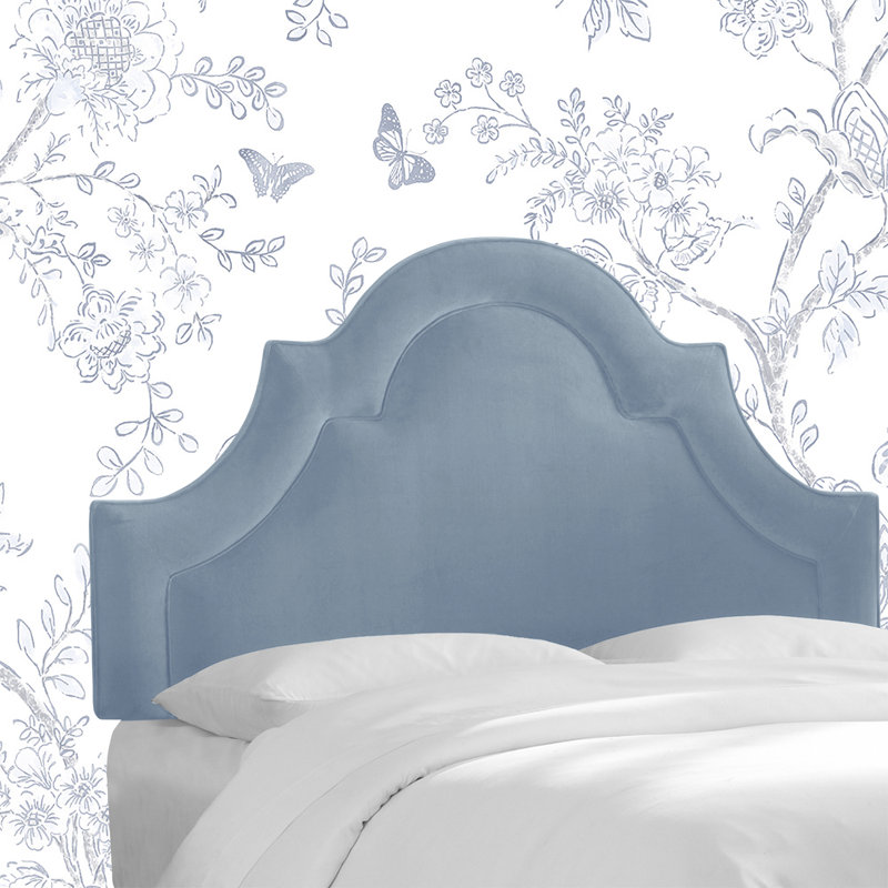 Tête de lit tapissier en velours Aurella, Double, Velours océan classique