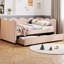 Lit de jour simple en vichy confortable avec deux tiroirs de rangement et port USB, adorable canapé-lit en lin en forme de vague, pour la chambre à coucher ou la chambre d'amis, aucun sommier nécessaire-1850085830