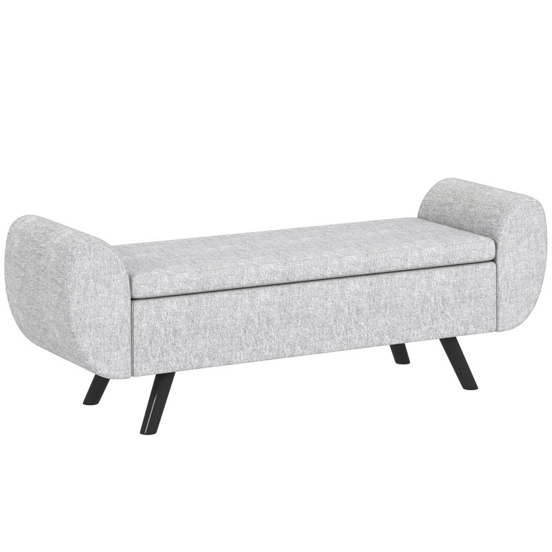 132cm Wide Solid Colour Storage Ottoman, Light Grey