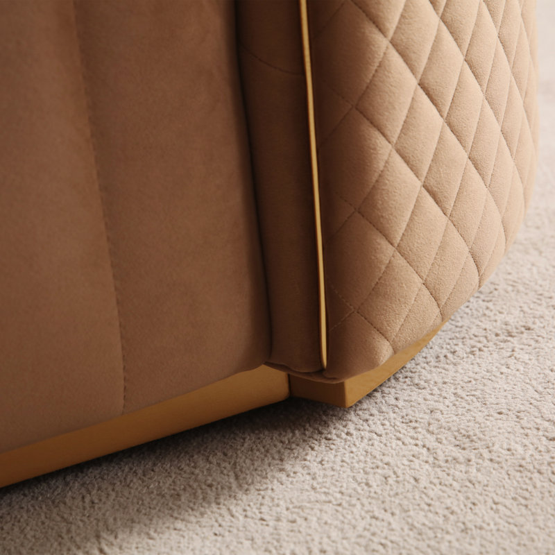 Canapé en velours à accoudoirs arrondis de 97 po Ariana - Caramel, 31" H x 97" W x 35" D, Caramel