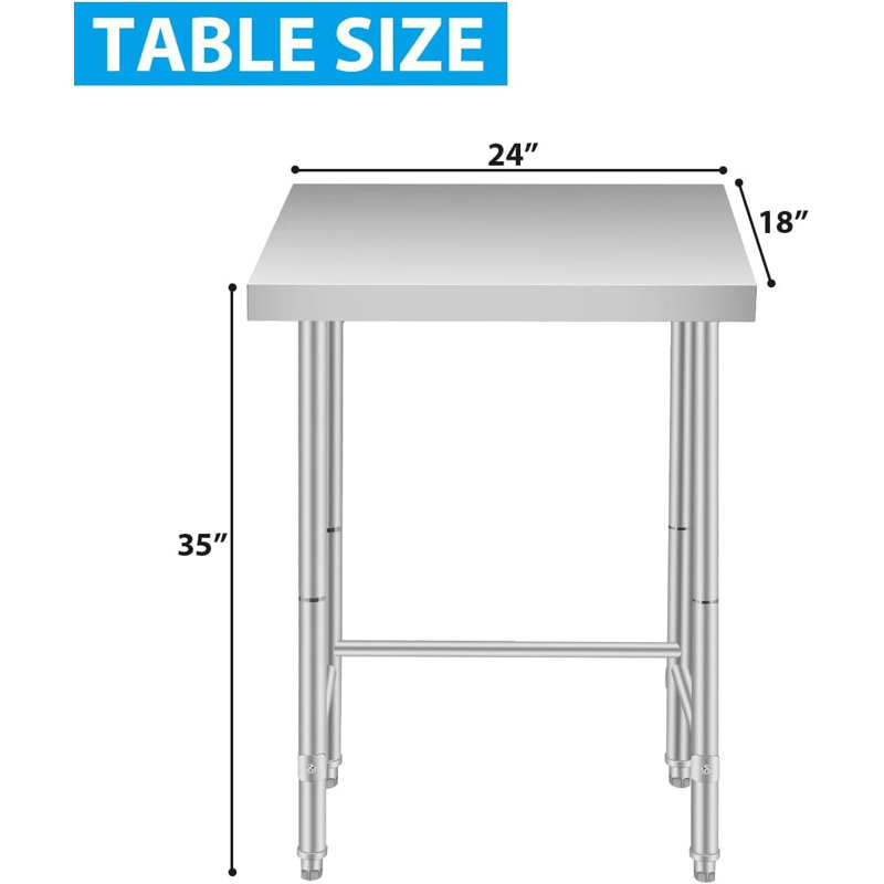Table de travail en acier inoxydable, table de préparation robuste NSF avec pieds réglables et roulettes verrouillables, table utilitaire commerciale pour la cuisine, le restaurant, le garage, l'atelier, H 35 po x l 18 po x P 24 po 