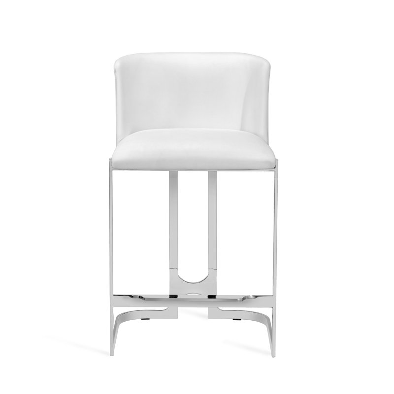 Banks Upholstered Stool with Metal Frame, Polished Nickel, Counter Stool (26” Seat Height), Alpine White