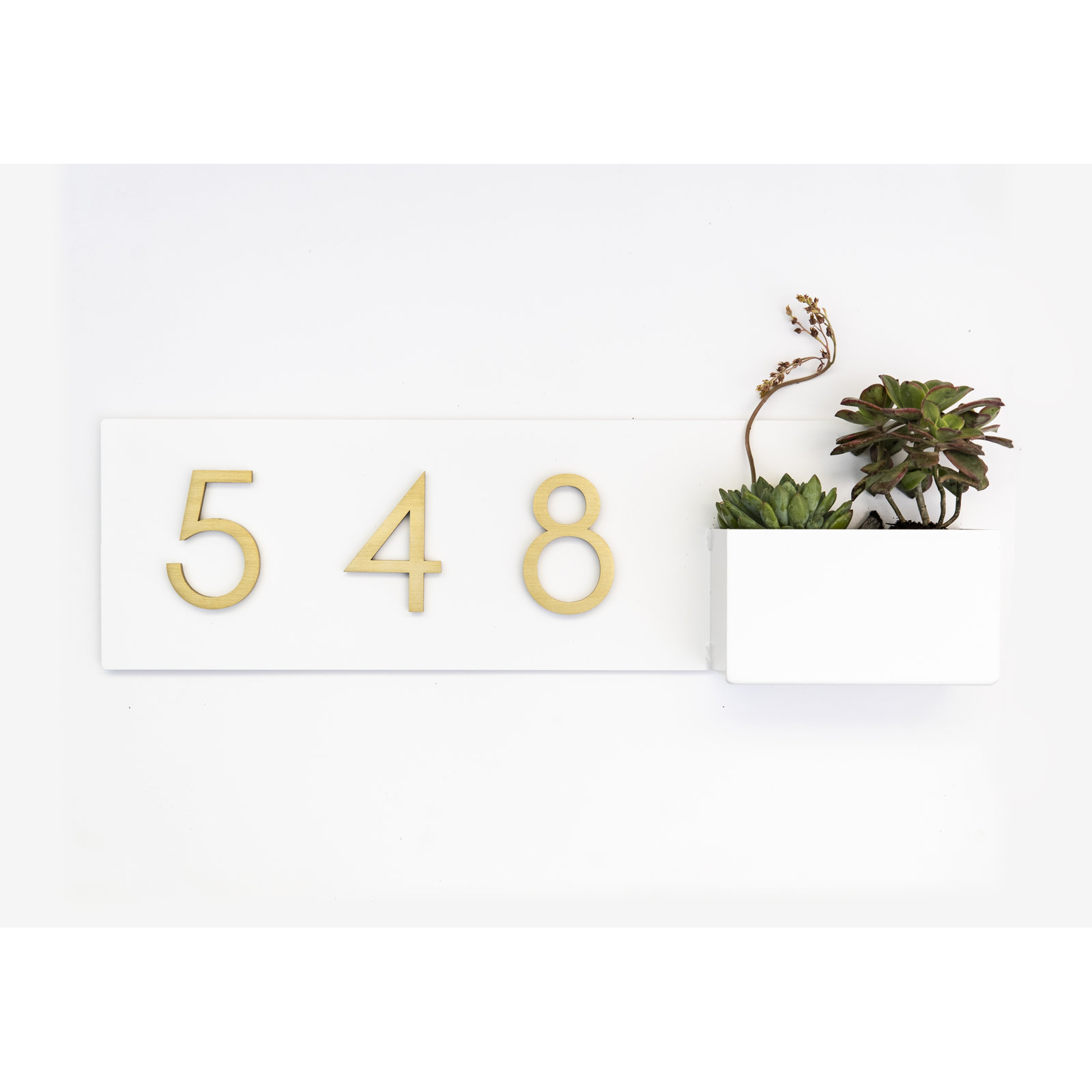 Vista View Wall Address Plaque, White, Brass, Yes