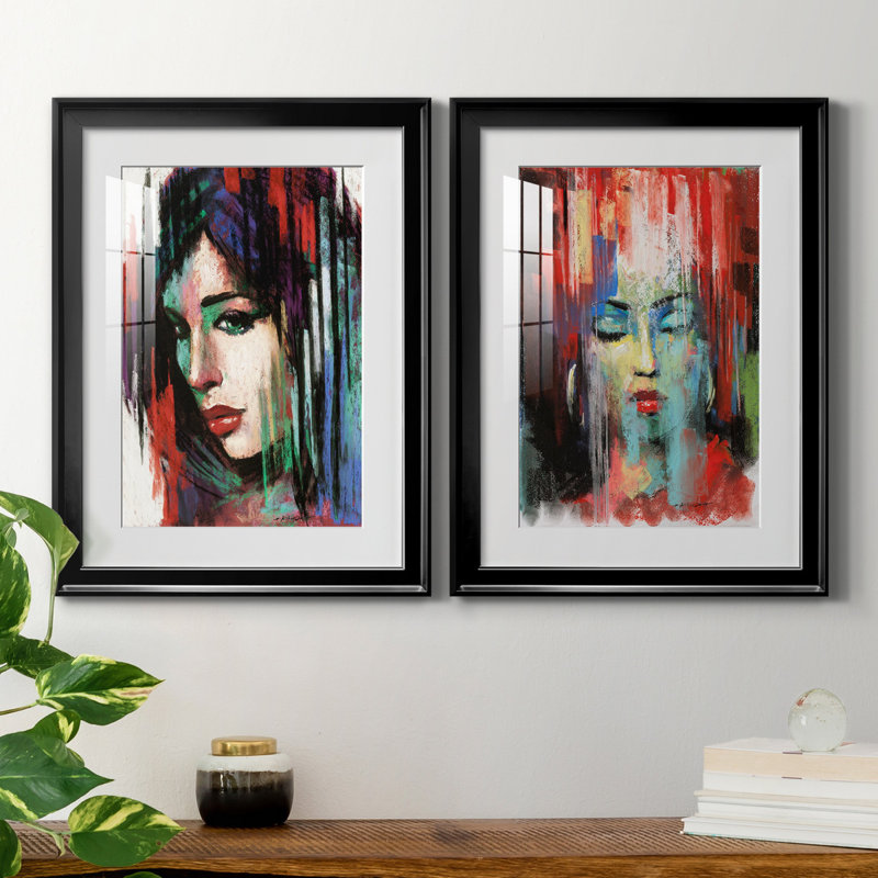 Pop Pastel II - ensemble de 2 reproductions d'art, H 18,5 po x l 49 po x P 1,5 po, Papier encadré noir, Blanc