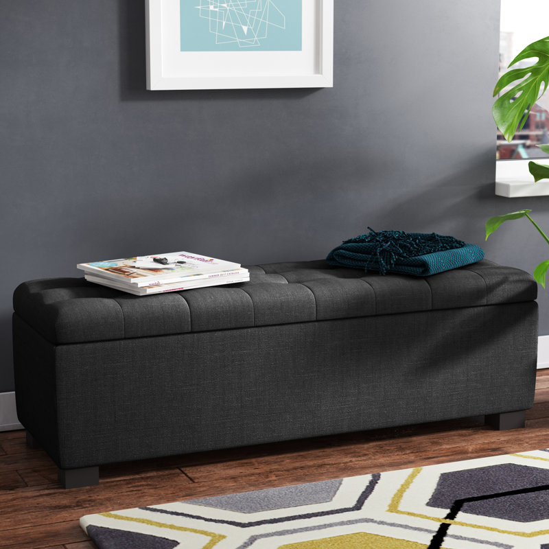 Banc de rangement rembourré Mesina, Gris foncé
