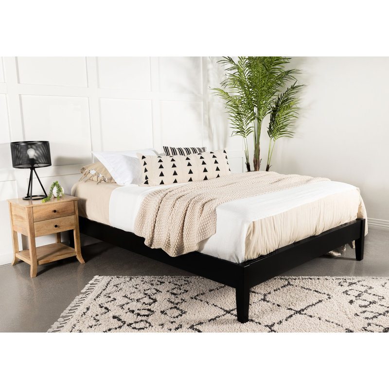 Très grand lit universel noir, base en bois massif, sommier sans cadre, cadre, lit plateforme enchanteur pour chambre à coucher ou sommier à lattes requis, offrant un soutien solide