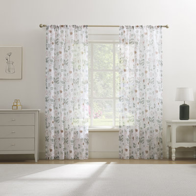 Anya Floral Puff Print Sheer Rod Pocket Curtain Panel