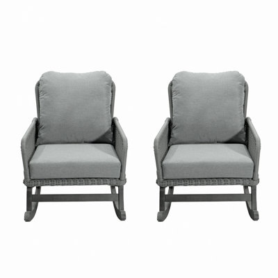 [Ensemble de 2] Chaise berçante minimaliste contemporaine en osier avec coussins en polyester doux et structure en bois durable, parfaite pour les espaces intérieurs et extérieurs comme le patio, le balcon ou le salon