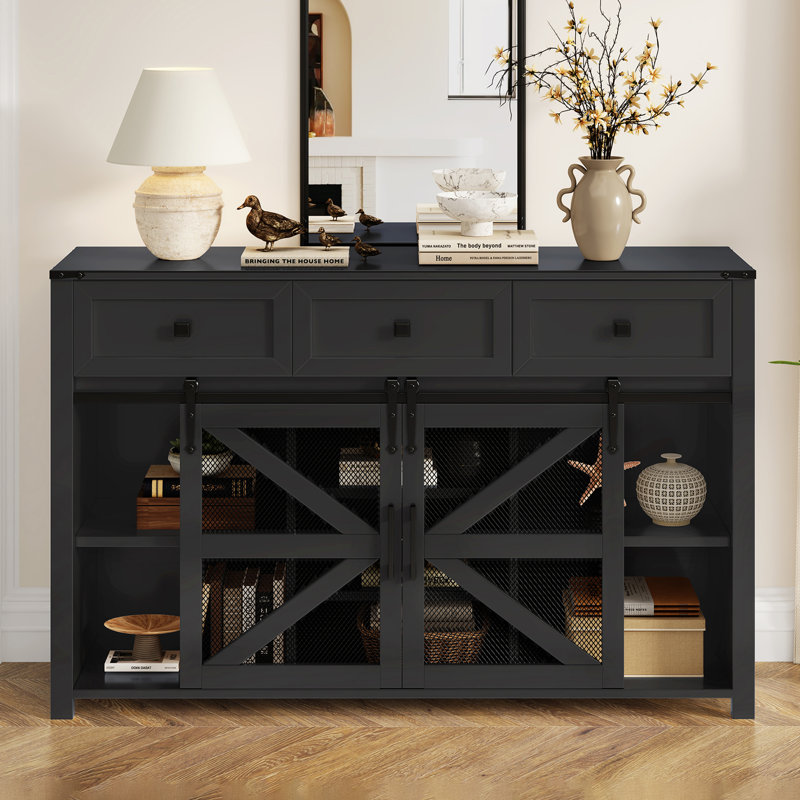 55" Wide 2 - Door 3 - Drawer Credenza Office Storage Cabinet, Black