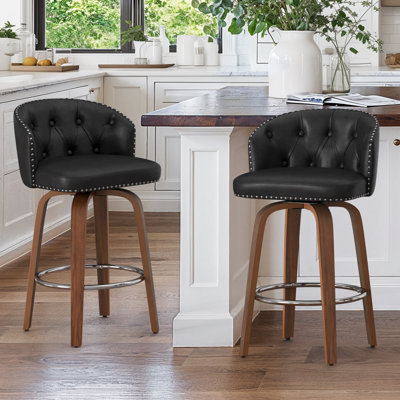 Swivel Upholstered Counter & Bar Stool With Wood Frame (Set Of 2)