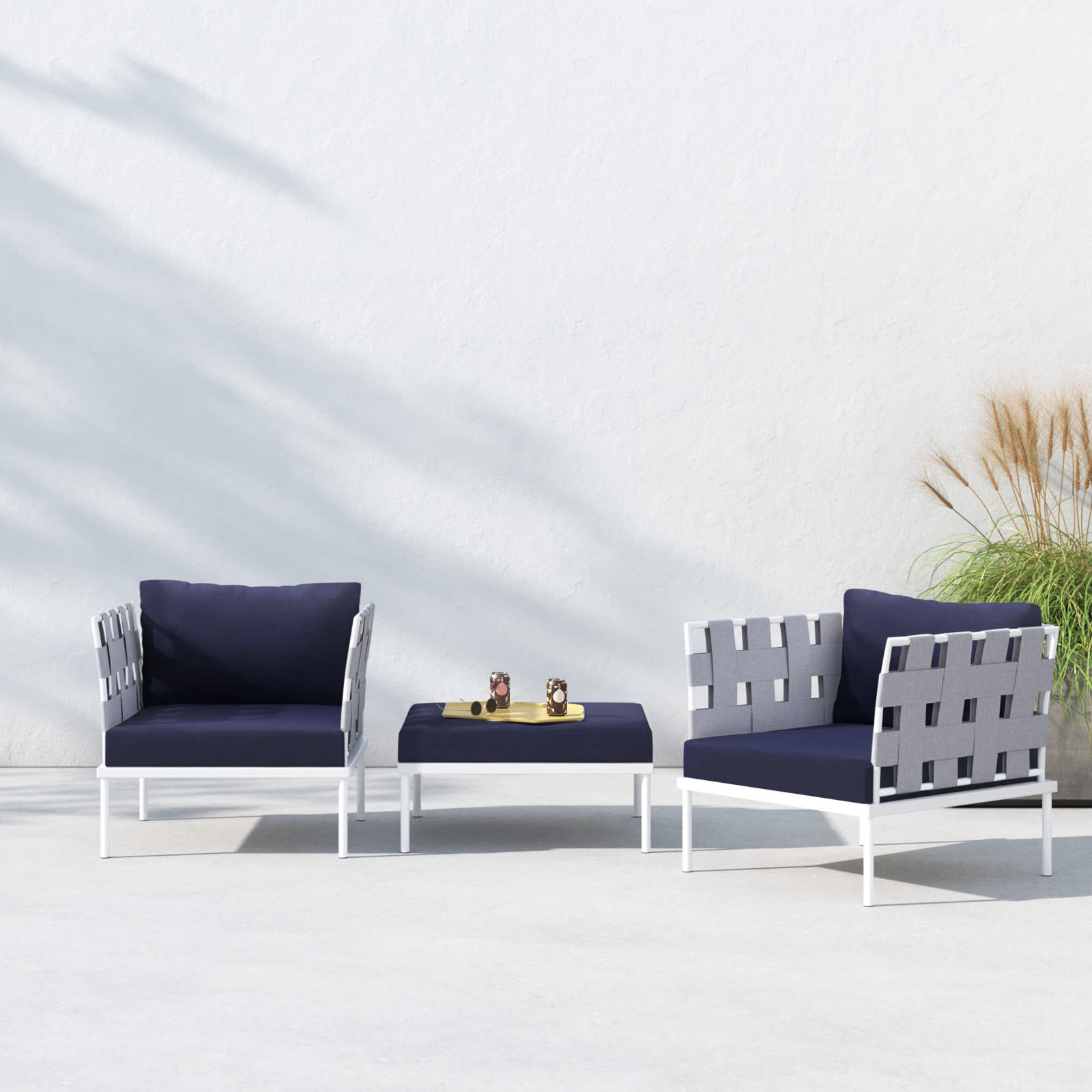 Harmony 3-piece Outdoor Patio Aluminum Set, Navy