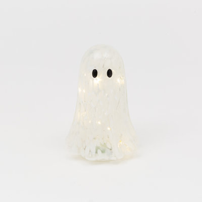 Lighted Glass Halloween Ghost with Timer 6.3"H