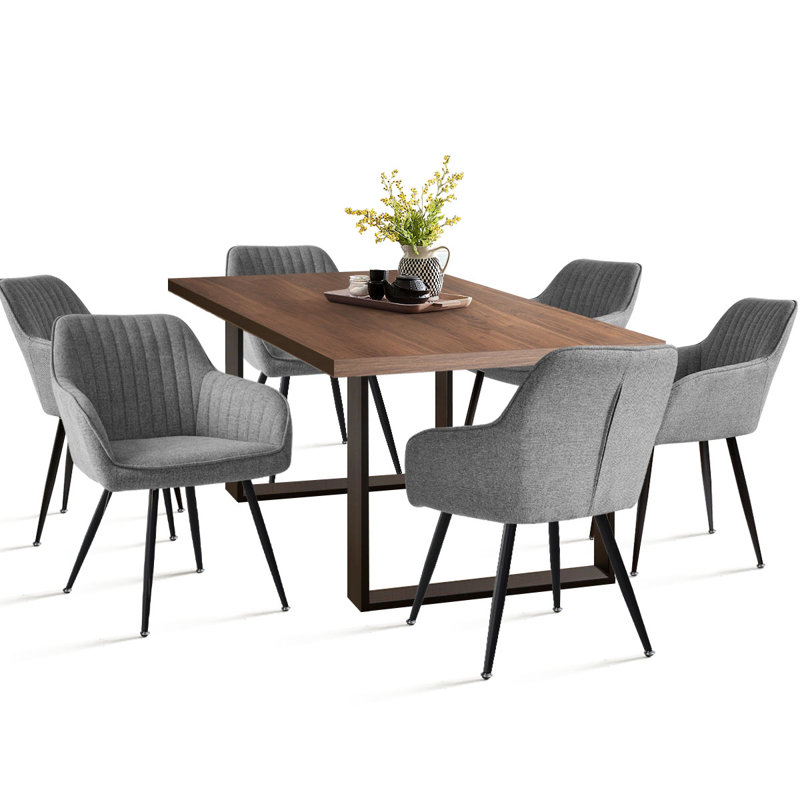 Bhagirath 31.5'' W 6-Person Rectangular Dining Set, Walnut, Gray