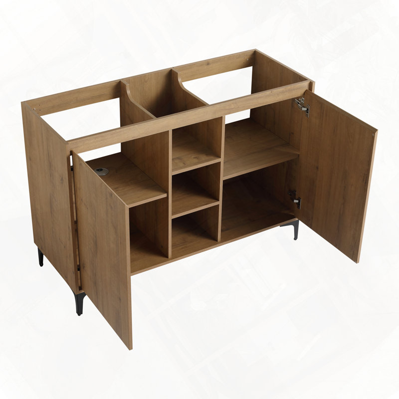 Meuble-lavabo autoportant avec portes à fermeture douce et support de rangement ouvert