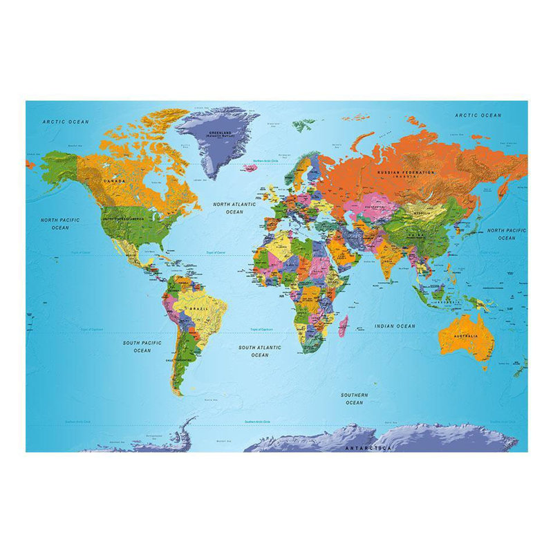 Murale carte du monde pelez et collez - carte du monde colorée - décalcomanies murales amovibles, L 27 po x l 38 po
