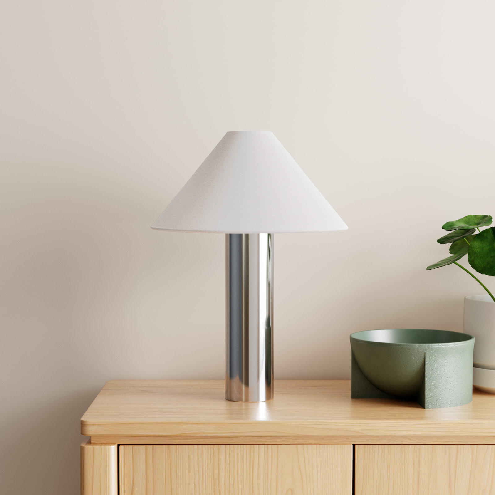 Cheri 20.5 Inch Chrome/White Metal Table Lamp, Oatmeal