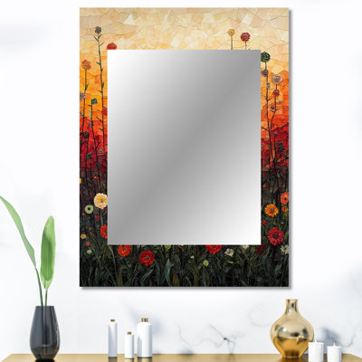 Red Sunset Wildflowers Glory I - Wildflowers, miroir mural unique, miroir traditionnel, impression sur métal