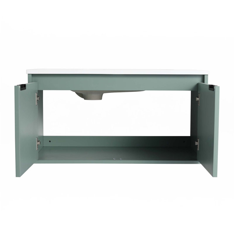 Meuble-lavabo flottant avec lavabo en résine en forme de goutte, Vert menthe, 36"