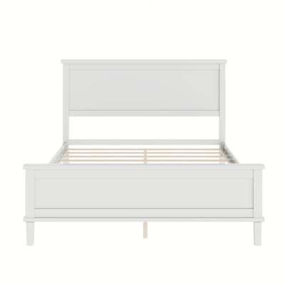 Mid-Century Wood Platform Bed with Headboard and Wood Slat Support, No Box Spring Needed