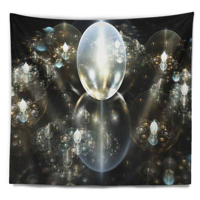 Tapisserie abstraite avec gouttes d'eau dorées abstraites sur miroir, H 68 po x l 80 po