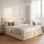 EU Double & King PU Storage Bed With 4 Drawers & LED Headboard, Faux Leather Upholstered Frame,  Beige & Grey-371065743-374681994