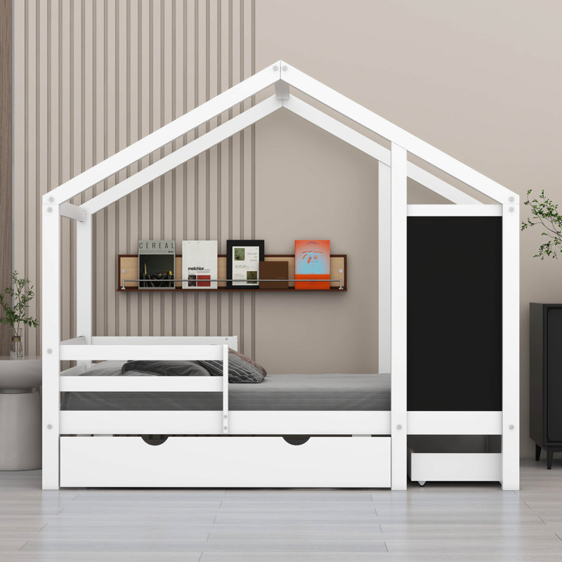Lit simple avec tableau noir - tiroirs et deux options d'assemblage incluses