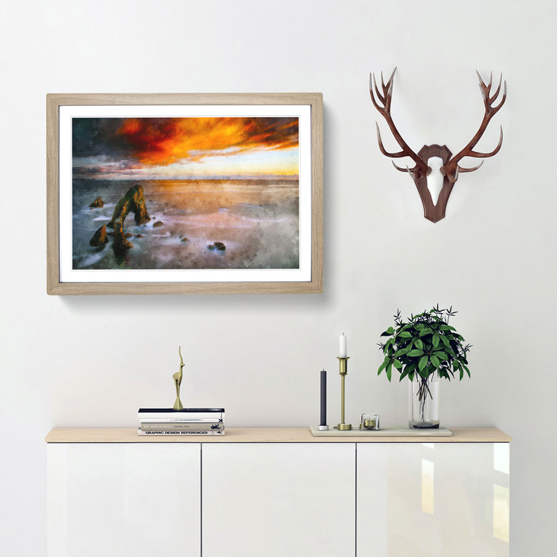 Crohy Head Sea Arch in Ireland - Picture Frame Graphic Art Print, 24cm H x 33cm W x 2cm D, Oak Framed