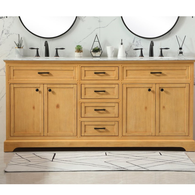 Ensemble de meuble-lavabo double 72 po Hermes, Naturel, Blanc de Carrare