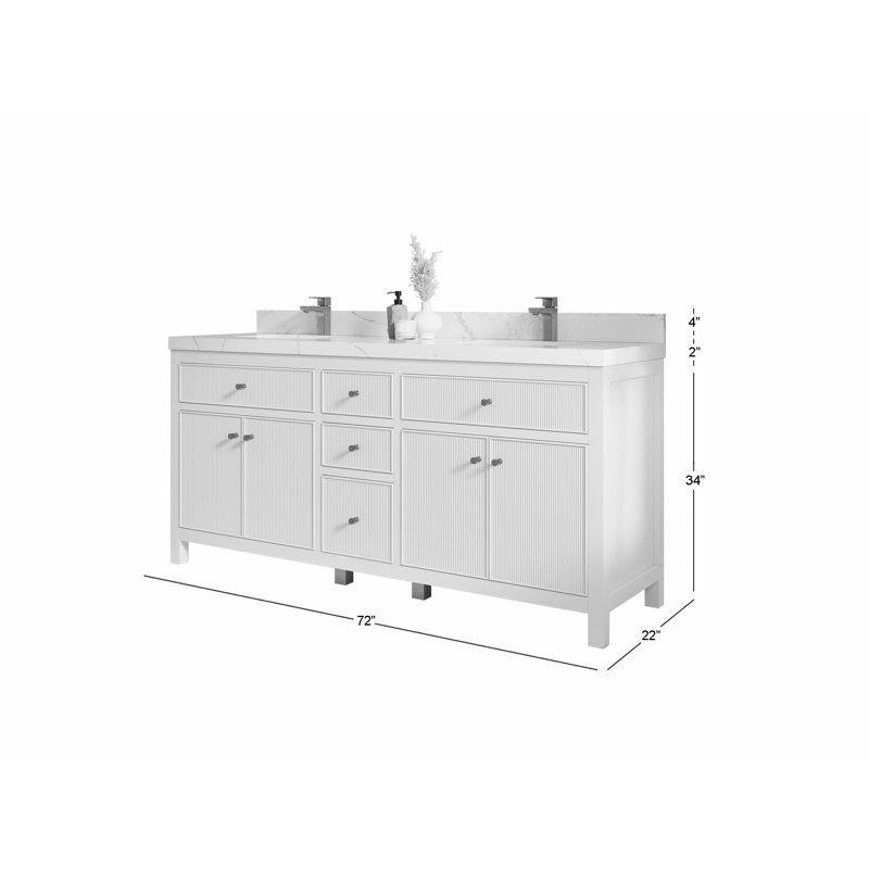 Sonoma X P 22 po Meuble-lavabo double en D avec comptoir en quartz, Empira