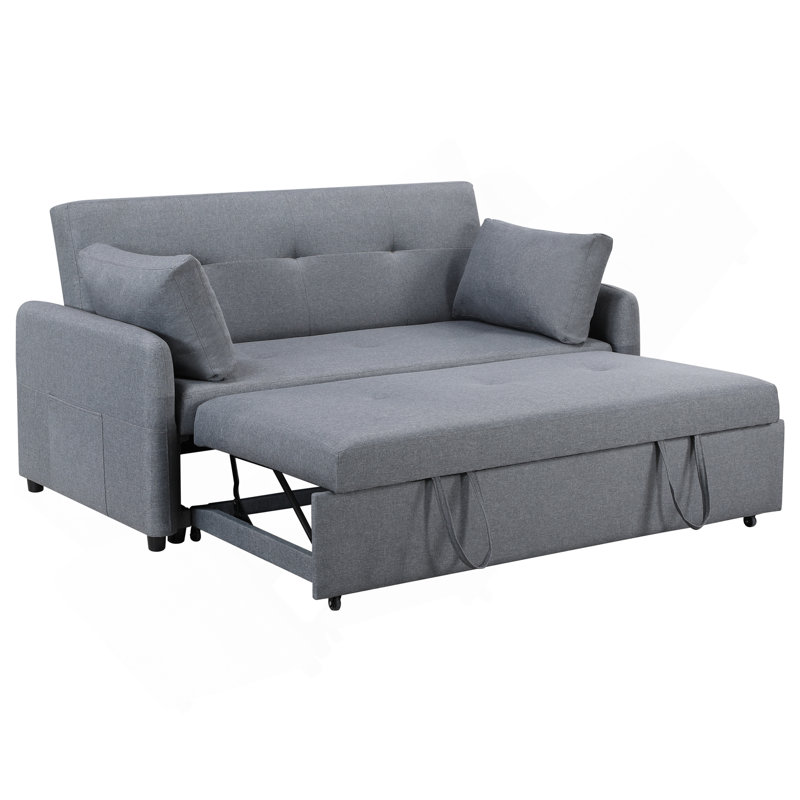 Canapé-lit convertible en lin gris de 69 po Radella avec ports USB, prises de courant, poches, coussins, capitonnage