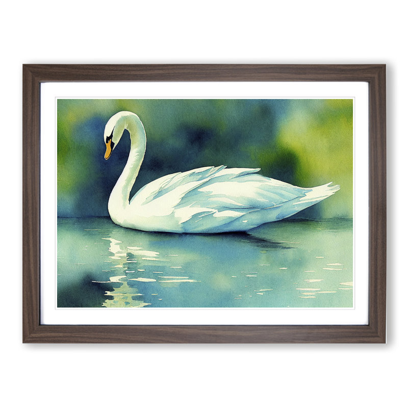 Swan Watercolour Vol.5 1 Piece Single Picture Frame Painting, 46cm H x 64cm W x 2cm D, Walnut