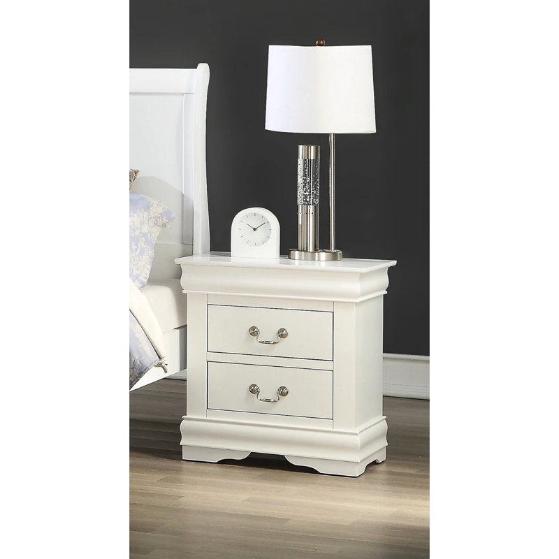 Table de chevet pour chambre à coucher en bois massif blanc, 2 tiroirs, style transitionnel, anglais, poignées en laiton antique, table de chevet en bois, style, fabrication, poignées