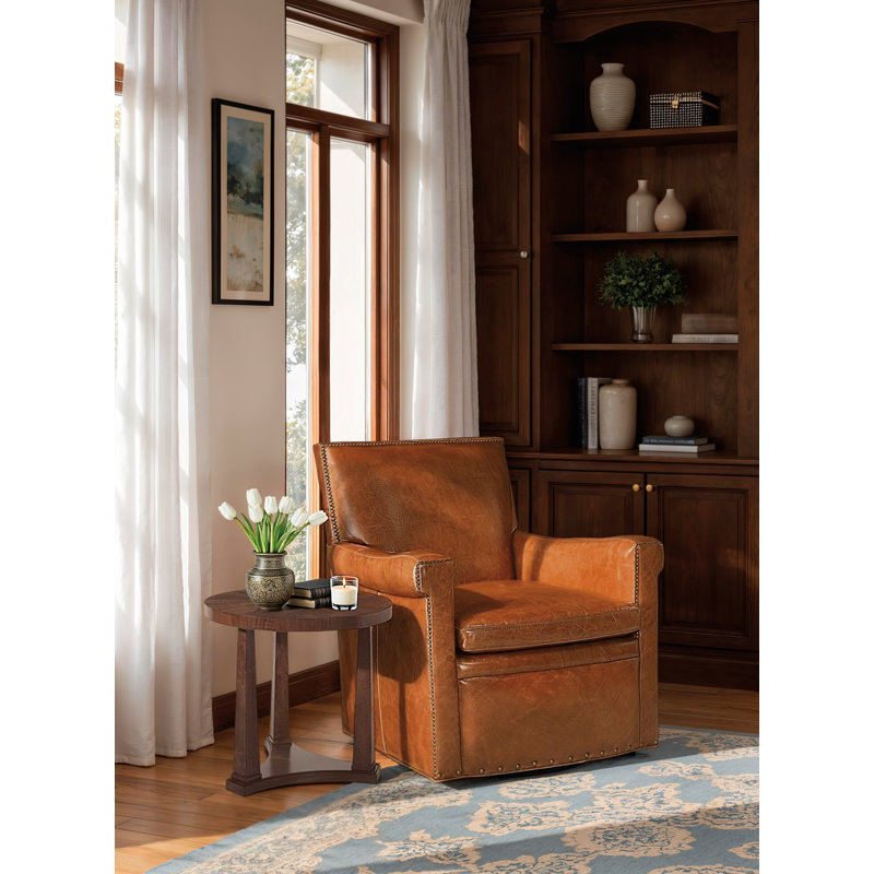 Blaise 31.5'' Wide Genuine Leather Top Grain Leather Swivel Club Chair, Orange Genuine Leather