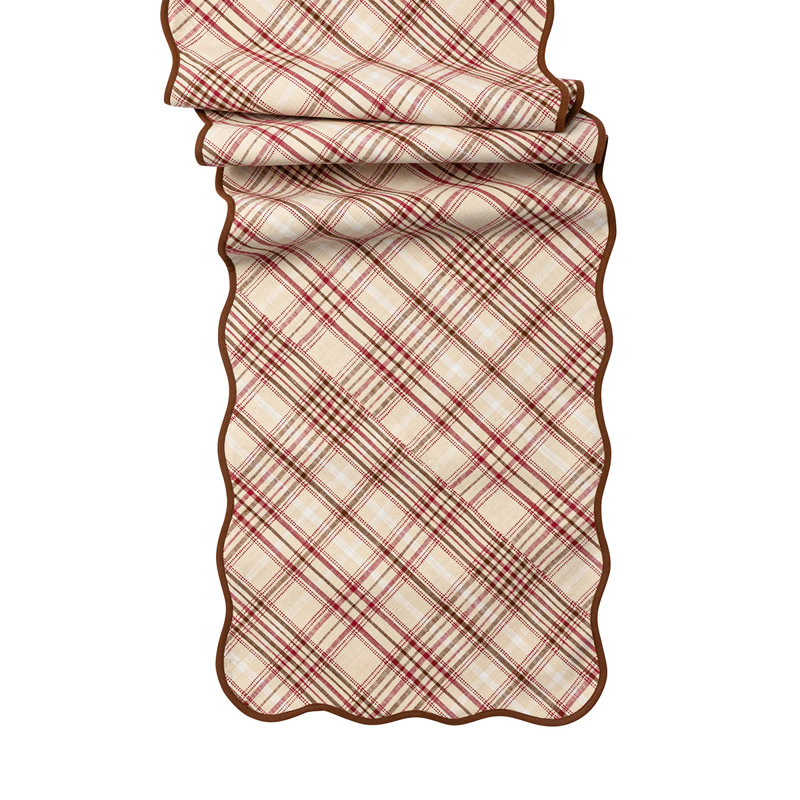 Mulberry and Cream Cotton Scalloped Table Runner