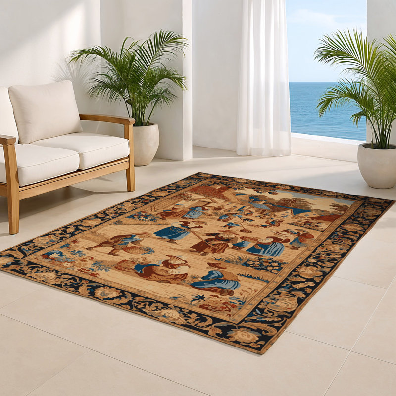 Tapis d'intérieur et d'extérieur brun français, Rectangle 4pi x 6 pi