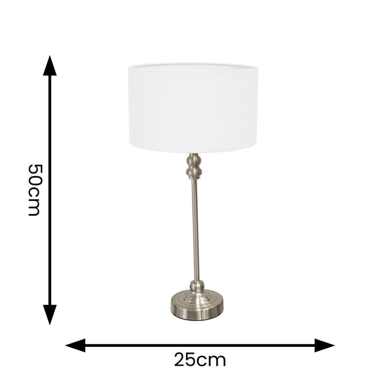 Saylorsburg Metal Table Lamp, Yes, Silver, White Fabric