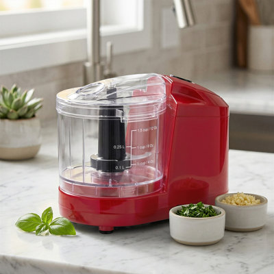 1.5-Cup One-Touch Electric Food Chopper, 100W Mini Food Processor & Meat Grinder with Stainless Steel Blade, for Chopping, Mincing, Mixing & Blending Vegetables, Fruits, Nuts, Meats (Red)