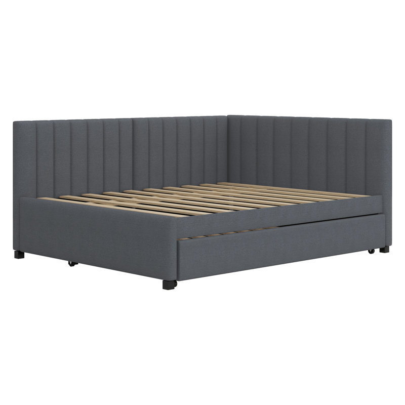 Upholstered Daybed With Trundle, Gray