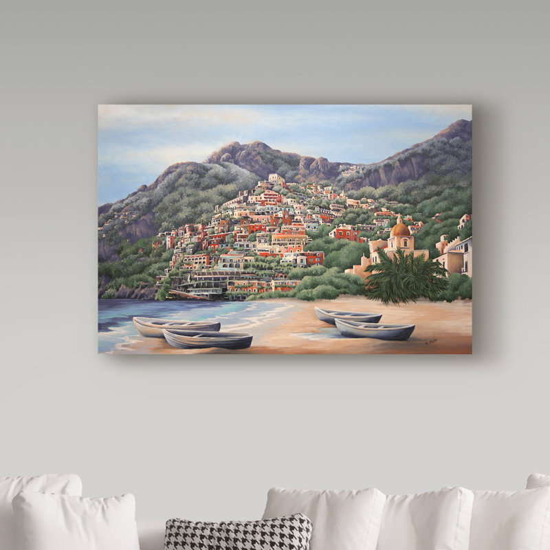 « amalfi coast line », reproduction de peinture à l’acrylique sur toile tendue, H 30 po x l 47 po x P 2 po