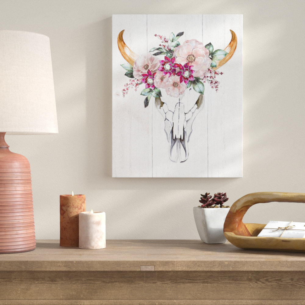 " Cow Skull With Flowers " Union Rustic