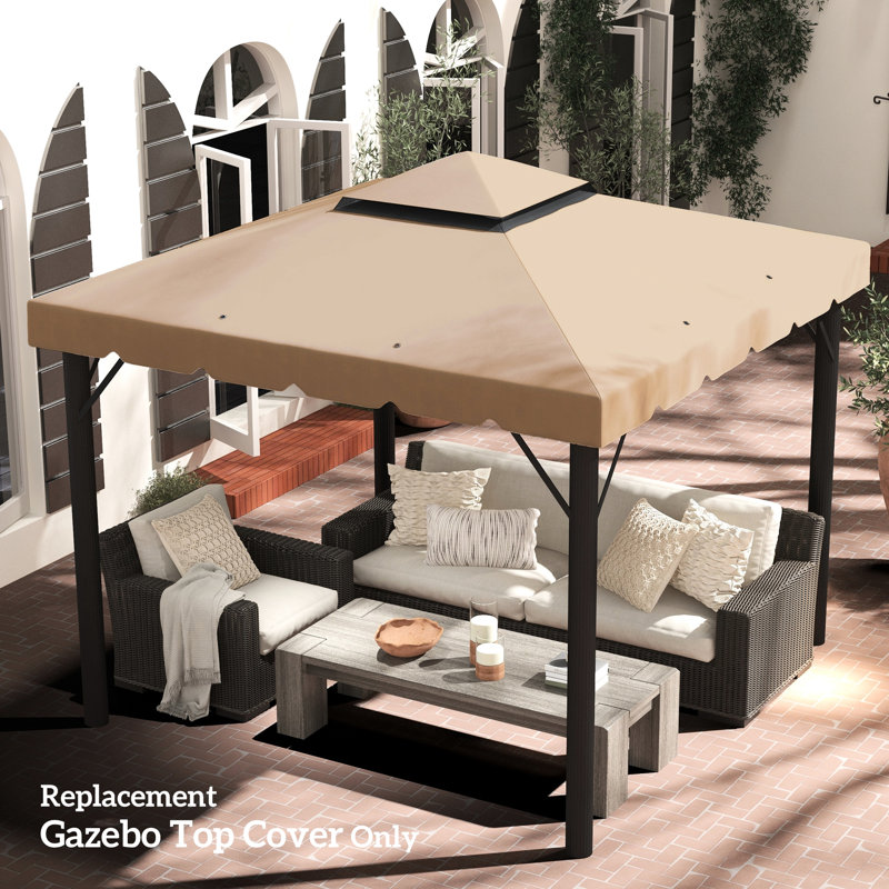Khaki Gazebo Replacement Canopy 9.8' X 9.8', Double Vented Roof For Outdoor Canopy, With Top