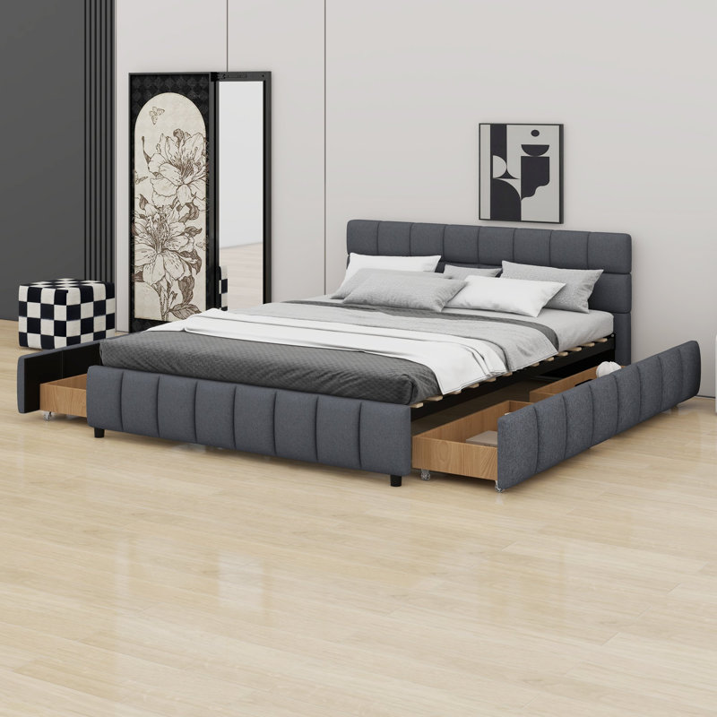 Upholstered Bed, Gris