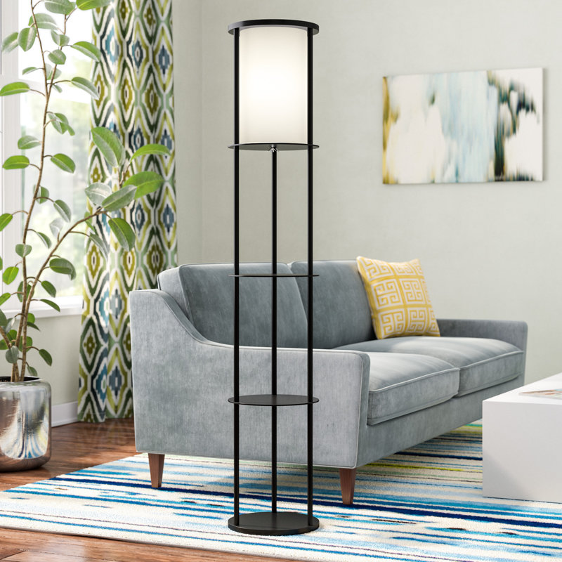 Abeale 62.5'' Column Floor Lamp, Black wood