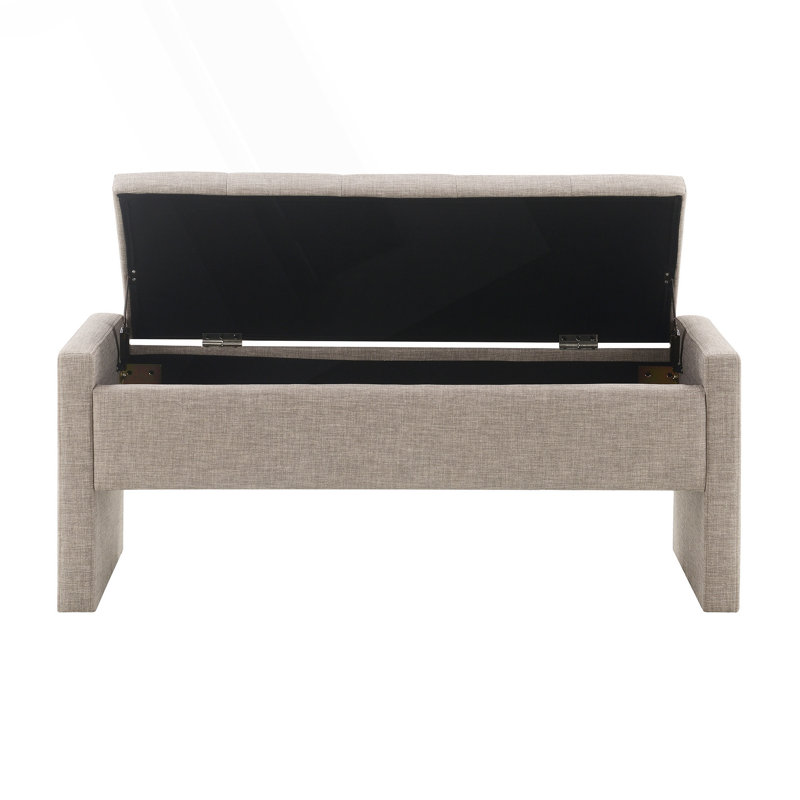 Banc de bout moderne avec rangement, grand tabouret de repose-pieds rembourré, banc de meuble-lavabo de fenêtre confortable pour salon, chambre à coucher, dortoir, table basse, lin