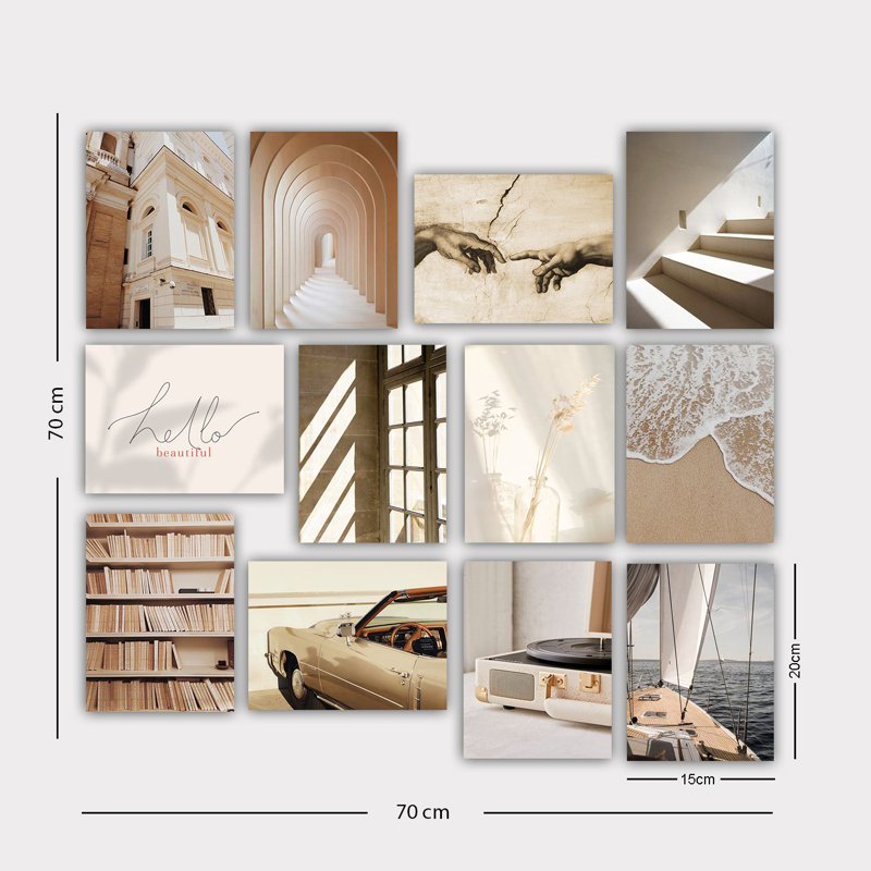 Superbe ensemble d'art mural décoratif en panneau de fibres à densité moyenne (12 pièces), 7,9 po x 5,9 po chacune | 100% panneau de fibres à densité moyenne, épaisseur: 0,1 pouce | Parfait pour la décoration intérieure, le salon et la chambre à coucher - Design élégant et polyvalent pour rehausser tout espace