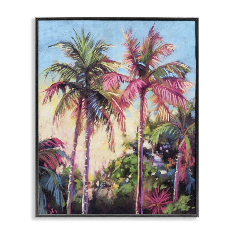 «Tropical Palms Pink», estampe numérique encadrée par Nina Blue, H 14 po x l 11 po, Giclée encadrée noir minuit