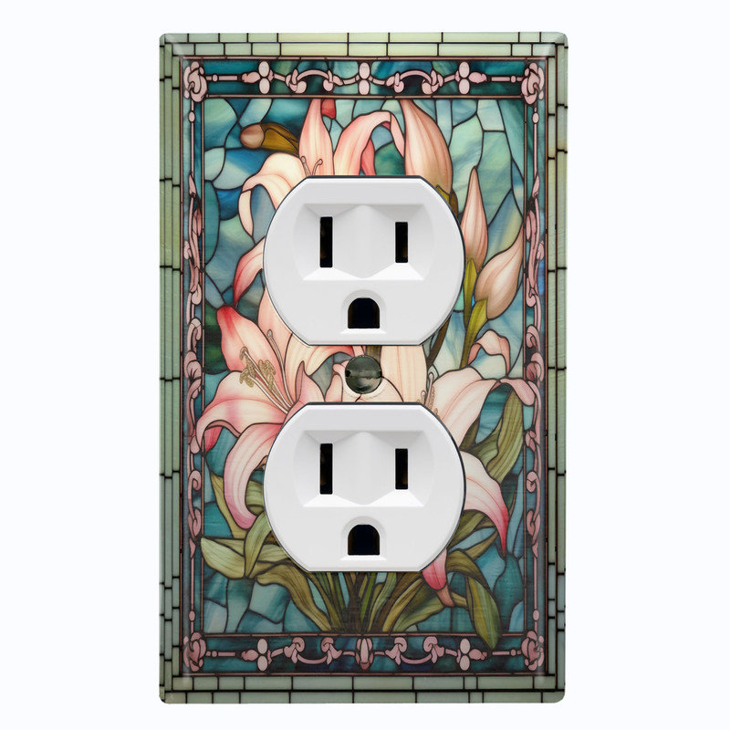 Couvercle de plaque d'interrupteur en métal; Rectangle 1 US standard - Image imprimée de fleurs en verre coloré